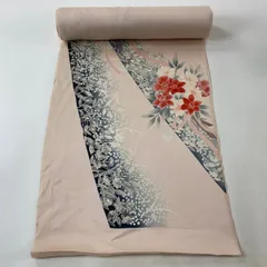 【在庫一掃】 反物 秀品 付下げ 草花 蝶 金彩 薄ピンク 正絹 【中古】