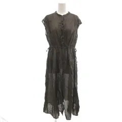 N.Natural Beauty Basic N.ナチュラルビューティーベーシック ワンピース ロング丈 M グレー スタンドカラー フレンチスリーブ 半袖 ウエストドローストリング /NL ■GY59