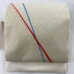 【在庫一掃】 名古屋帯 美品 秀品 斜格子 金彩 クリーム 正絹 【中古】