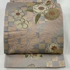 【在庫一掃】 袋帯 秀品 辻が花柄 箔 青灰色 六通 正絹 【中古】