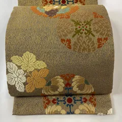 【在庫一掃】 袋帯 秀品 向かい鳥 花丸文 唐織 金糸 金色 六通 正絹 【中古】