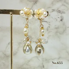 No.655　パール フラワー　2way　ピアス