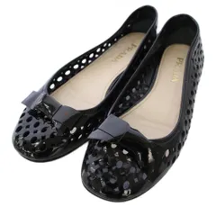 プラダ PRADA バレエシューズ フラットシューズ エナメル リボン 35 黒 /TK