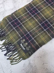 バブアー オリーブグリーン ラムウール チェック マフラー