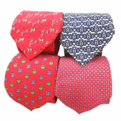 エルメス HERMES ネクタイ 4本セット まとめ 絹 シルク 総柄 赤 レッド 紺 ネイビー /UO ■GY17