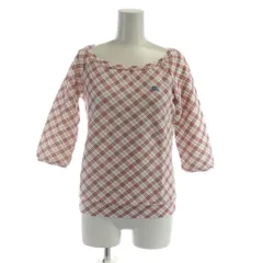 バーバリーブルーレーベル BURBERRY BLUE LABEL カットソー 38 赤 レッド ピンク チェック柄 ラグランスリーブ 五分袖 七分袖 /KW ■GY99