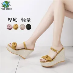 新モデルサンダル ミュール レディース リボン 2way　ウェッジソール 夏 高見え 防水 厚底 ハイヒール おしゃれ 9cm 結婚式 疲れにくい 高