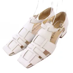 ファビオルスコーニ FABIO RUSCONI グルカサンダル ストラップ スクエアトゥ チャンキーヒール ローヒール レザー 37 白 ホワイト /BB