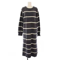 ジェラートピケ gelato pique ルームウェア ワンピース ミモレ ロング 長袖 クルーネック ストレッチ バイカラー ボーダー柄 F チャコールグレー 白 ホワイト /BB