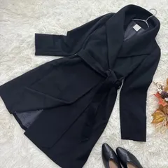 ルスーク Le Souk カシミヤ100%ショールカラーロングコート　女優襟　ベルト Aライン　38 黒　ブラック　日本製