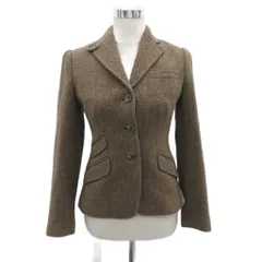 ラルフローレン RALPH LAUREN テーラードジャケット ミドル丈 シングルボタン ウール 9 キャメル 茶 ブラウン ヘリンボーン柄 /MA5 ■GY61