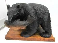 レトロ 白光作 木彫りの熊 一刀彫 鮭を咥えている 幅約50cm 約8.3kg アイヌ彫刻 重厚感 大振り 毛並み 台座あり