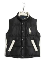 【お得なクーポン配布中!】 ビッグポニー ラルフローレン ダウン ベスト  レディース L メンズ M 程 ポロ ナイロン フルジップ 重ね着 ハイネック 前開き ブラック 白