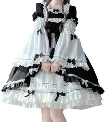 【特価】人気商品★レディース 姫袖 ワンピース レースアップ ロリータ アームカバー 取り外し可能 かわいい フリル リボン 地雷系 量産系 量産 CCS129P033