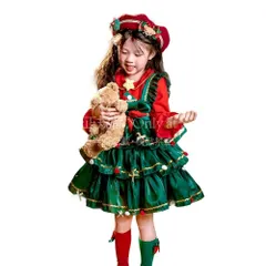 【特価】人気商品★子供ドレス クリスマス 女の子 豪華 ワンピース 可愛い ロリータドレス サンタクロース ガールズ Aライン 赤と緑 Christmas 子供 CCS129P142