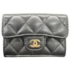 CHANEL 極美品 シャネル マトラッセ クラシック スモールウォレット 三つ折り財布 キャビアスキン AP0230 ゴールド金具 ブラック コンパクトウォレット ミニ タイムレス Aランク 中古 鑑定済 シャネル財布【1/28価格改定】