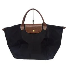 LONGCHAMP(ロンシャン) ハンドバッグ ル・プリアージュオリジナル 黒×ダークブラウン 折りたたみ レザー
