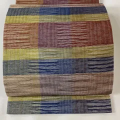 【在庫一掃】 袋帯 美品 秀品 段縞 幾何学模様 金糸 ラメ糸 小豆色 全通 正絹 【中古】