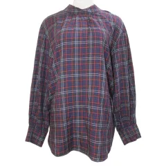 23区 オンワード樫山 美品 チェックブラウス シャツ プルオーバー 長袖 セミハイネック 38 M相当 ネイビー系 /X