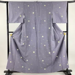 【在庫一掃】 小紋 身丈159.5cm 裄丈63cm S 袷 狐 縮緬 灰紫 正絹 名品 【中古】