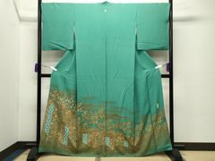 夏物単衣 振袖 正絹263グリーン紅型165cmまで 13号 - メルカリ