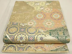 平和屋着物▼六通柄袋帯　切嵌有栖川花文　金糸　正絹　逸品　AABE9828wj