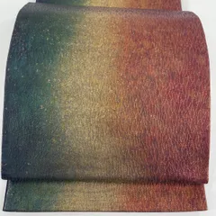 【在庫一掃】 袋帯 美品 秀品 幾何学 箔 赤茶 六通 正絹 【中古】