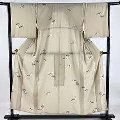 【在庫一掃】 小紋 身丈152.5cm 裄丈66cm M 薄物 海老 ベージュ 正絹 名品 【中古】