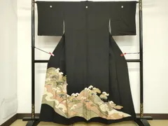 平和屋着物■豪華黒留袖　駒刺繍　重ね山松文　暈し染め　金彩　正絹　逸品　DABB8791cd
