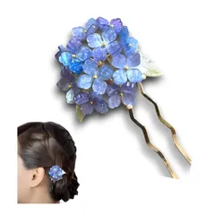 ＆JuJu 和装小物 かんざし (かんざしタイプ（ヘアピン） 【夏の和装にあう涼やかなワンポイント髪飾り】 紫陽花 ブルー) 浴衣 髪飾り