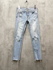 AZUL BY MOUSSY アズールバイマウジー クラッシュカットオフクロップドスキニー デニムパンツ size24/ライトブルー ■◇レディース