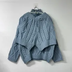 新品 ケーブル編み タートルネック ニット + ハーフパンツ スウェット セットアップ