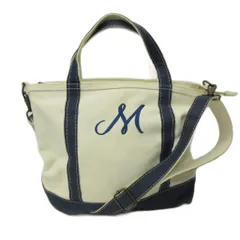 エルエルビーン L.L.BEAN 2way ミニ トートバッグ ショルダーバッグ M 刺繍 キャンバス 白 紺 ホワイト ネイビー 0118 IBO87