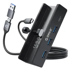 ORICO USB C ハブ クランプ 固定 usb hub 3.0 4ポート 5Gbps高速転送 USB-C 給電ポート付き（5V/3A） バスパワー/セルフパワー両対応 2-IN-1 1mケーブル付き アルミ クリップ式 USB拡張 USB増設 Windo