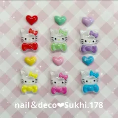 スピード発送！リボンキティー　ハート ネイルパーツ12個セット♡Ｎｏ．178