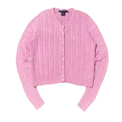 (L) ポロラルフローレン ケーブルニット カーディガン ピンク