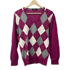 Burberry Black Label(バーバリーブラックレーベル) 長袖セーター サイズ2 M メンズ美品  - ピンク×ライトグレー Vネック/アーガイル