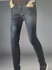 メンズテーパードジーンズ スリムフィットデニムパンツ ブラックジーンズ 出品 (30/新品タグビニール)