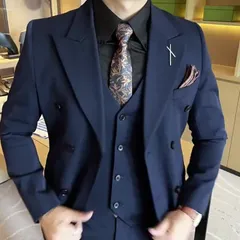 スーツ 三点セット 大きいサイズ ダブルボタン ビジネス 結婚式 高級感FS5934