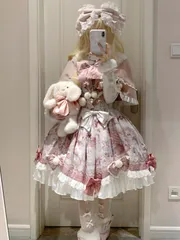 ロリータワンピース lolitaドレス+クローク ワンピース プリンセス風 少女風 レース＆リボン装飾 コスプレ普段着
