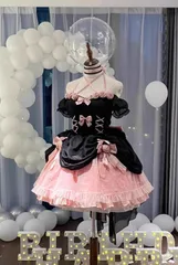 ロリータ ワンピース かわいい Lolita ピンク×黒色