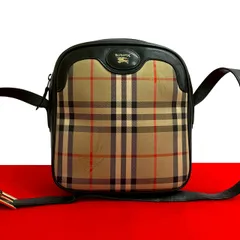 極 美品 Burberrys バーバリーズ ヴィンテージ ノバチェック 柄 キャンバス レザー 本革 ミニ ショルダーバッグ ポシェット ブラック 96081