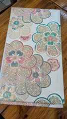 【美品】白地に金•ピンク•緑の花柄の袋帯