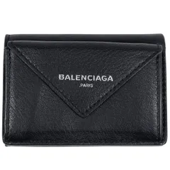 バレンシアガ BALENCIAGA ペーパーミニウォレット ロゴ 三つ折り財布 レザー ブラック 591446 レディース 【中古】