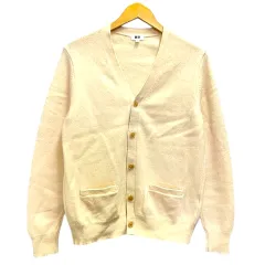 ユニクロ UNIQLO カーディガン ウール Vネック 長袖 無地 M 白 アイボリー