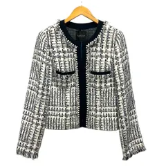 ランバン LANVIN ジャケット ブレザー ノーカラー ツイード パール装飾 長袖 42 紺 ネイビー 白 ホワイトのサムネイル