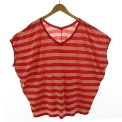 エーグル AIGLE カットソー Vネック ワイドシルエット ボーダー レッド 赤 ピンク系 F