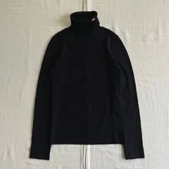 ～00s　archive　POLO JEANS.CO　RALPH LAUREN　MADE IN JORDAN　タートル　ハイネック　リブ編みニット　薄手セーター　首元RLロゴ刺繍ワッペン　アメリカ国旗　M　ブラック　黒　一点物　Y2K　平成レトロ　アメカジ古着
