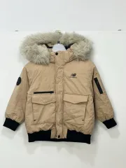 (キッズ 120) ニューバランス キッズ フード ダウン アウター ベージュ 0128-1