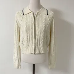 スパオ レディース ケーブル編み ジップアップニット M ホホ店舗